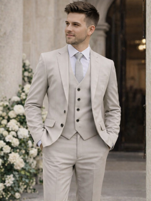 Mens Three Piece Taupe Suit Milano Mayfair