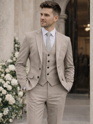Mens Three Piece Taupe Suit Milano Mayfair