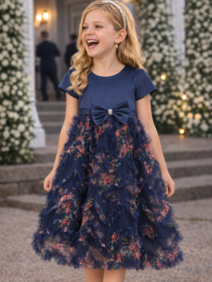 Girls Navy Floral Dress