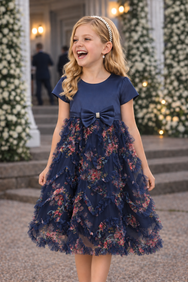Girls Navy Floral Dress