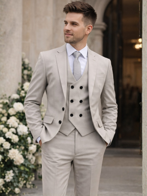Mens Three Piece Taupe Suit Milano Mayfair