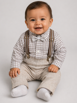 3 Piece Baby Brown Checkered Outfit