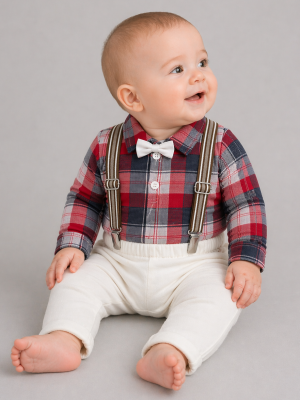 3 Piece Baby Boys Red Checkered Outfit