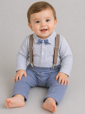 3 Piece Baby Boys White/denim Blue Outfit