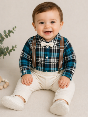 3 Piece Baby Boys Blue check