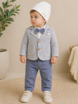 4 Piece Baby Striped Blue Out fit