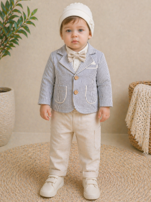 4 Piece Baby Striped Grey Outfit