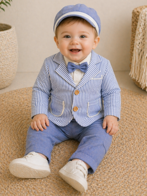 4 Piece Baby Striped Light Blue Outfit