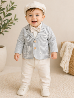 4 Piece Baby Striped Sand outfit
