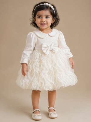 Baby girls beige and tulle dress
