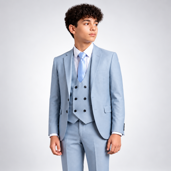 Teen in a Pastel Blue Three-Piece Suit