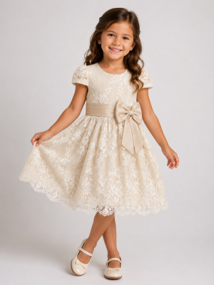 Girls Bella Champagne Stitching Dress
